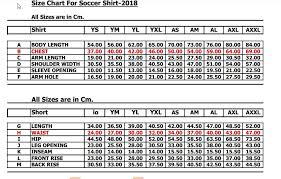 Mth Sports Soccer Uniform Size Chart