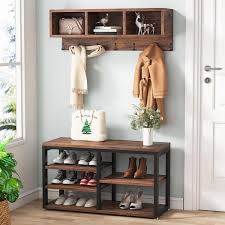 Brown Hall Tree Shoe Storage Cabinet