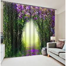 Skiptonwall curtains & wallpaper offer high quality blinds, curtains & wallpaper at the best prices in dubai, abu dhabi, sharjah and the uae. Green Tree Purple Flower Print Blackout 3d Curtain Blackout 3d Effects Shading Cloth Two Panels With Free Hooks Included 118w106 L Buy Online In United Arab Emirates At Desertcart Ae Productid 24361942