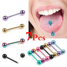 7pcs colorful steel bar tongue rings