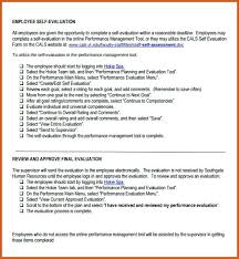 Employee Self Evaluation Checklist Template Form Sample Job Examples