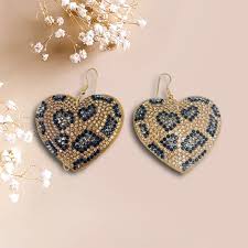 leopard heart crystal earring