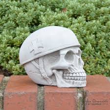 german skull stone garden ornament