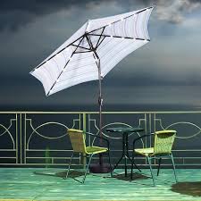 Afoxsos Outdoor Patio 8 7 Ft Market Table Umbrella With Push On Tilt And Crank Blue Stripes With 24 Led Lights