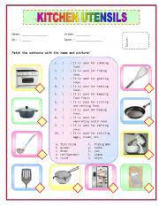kitchen utensils equipment worksheets