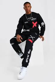 Love the guy but just a clean one with the crest maybe instead would be cool. Oversized Man Graffiti Sweater Tracksuit Boohoo