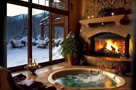 Fireplace And Indoor Hot Tub In Winter