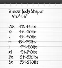Envious Body Shaper Size Chart