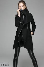 Black Asymmetrical Wool Jackets Coats