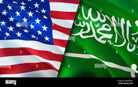 USA and Saudi Arabia flags. 3D Waving ...
