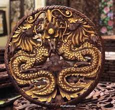 Dragon Round Carved Wood Wall Art Panel