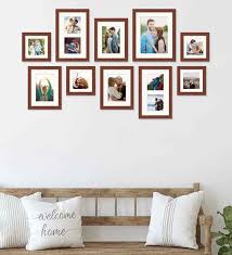 collage photo frames brown synthetic wood adeline wallset of 10 collage photo frames pepperfry