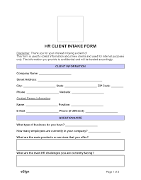 free hr client intake form pdf word