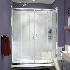 Standard fit shower kit in white with shower base and back wall with 23 reviews and the delta 36 in. Dreamline Dreamline Visions 34 In D X 60 In W X 76 3 4 In H Sliding Shower Door In Chrome With Left Drain White Base Backwalls In The Shower Stalls Enclosures Department At Lowes Com