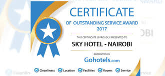 Certificate Of Outstanding Service Award 2017 Sky Hotel Nairobi