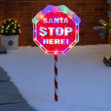 light up santa stop here sign flashing