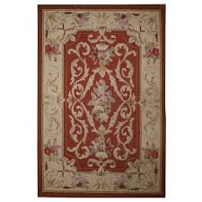 needlepoint rug rust red wool tapestry