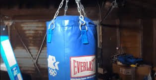 punching bag in a home basement