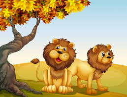 cartoon lion with beautiful nature