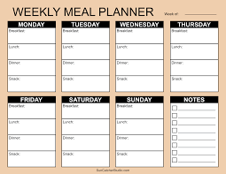 meal planners printable weekly menu