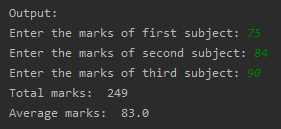 average for 3 subject marks in python