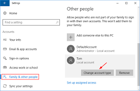 change user account type in windows 10