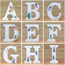 Us 0 59 34 Off 1pc 10cm White Wooden Letters Decorative Alphabet Word Letter Name Design Art Crafts Standing Feather Shape Wedding Home Diy In