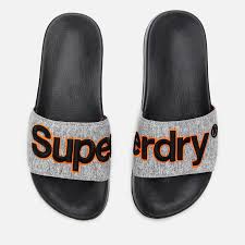 Superdry Mens Classic Embroidered Pool Slide Sandals Grey Grit