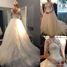 Vintage Lace A Line Wedding Dresses With Illusion Long Sleeve Jewel Zipper Court Train Bridal Gowns Berta Bride Wear Plus Size Mariage
