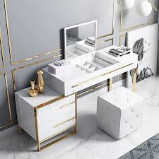 white makeup vanity with storage flip