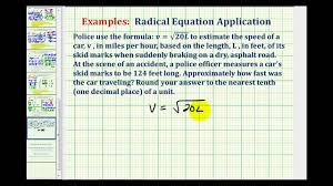 Radical Equation Application Vehicle Speed From Skid Mark Length