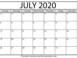 Blank July 2020 Calendar Printable By Betacalendars