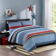Blue Cotton Twin Quilt Bedding Set