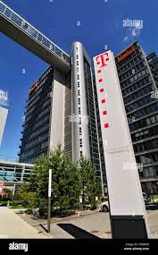 Ten Towers Telekom Center, Dingolfinger Strasse 1-15, street, Munich,  Bavaria, Germany, Europe, PublicGround Stock Photo - Alamy
