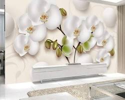 Image of 3D white orchid wallpaper design