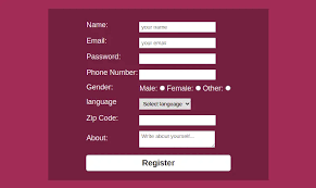 html code for registration form with