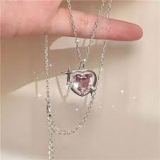 fashion pink heart pendant necklace