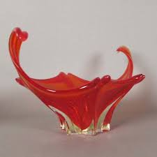 Red Vintage Murano Glass Bowl 1950 1959