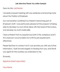 thank you letter after job interview
