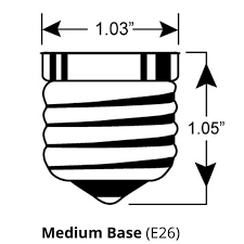You'll also find that light bulb bases will come in a variety of sizes, which is determined by measuring the width of the light bulb base in millimeters at its widest point. G50 Medium Base Bulb Clear E26 Medium Base Replacement