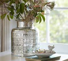 Plaid Etched Antique Mercury Glass Vase