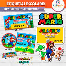 mario bros etiquetas escolares