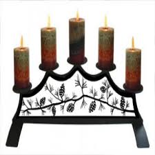 Wrought Iron Fireplace Pillar Candle Holder Pinecone