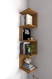 wooden corner bookshelf wall mounted