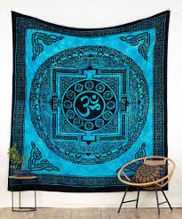 Buy Indian Tapestry Blue Om Sign And