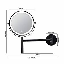 3 colors led lighted double sided 1x 10x hd magnifying wall bathroom makeup mirror in black
