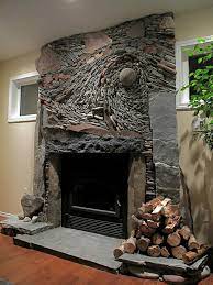 Eclectic Stone Work Fireplace Art