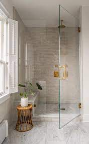 Zellige Tiled Shower With Glass Doors