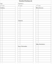 Vacation Packing List Template Sample Packing List For