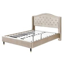 beige king bed frame wood platform bed